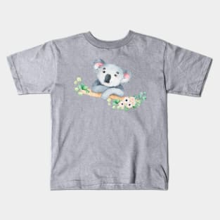 Koala in watercolor with leaves and flowers Kids T-Shirt